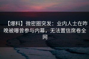 【爆料】微密圈突发：业内人士在昨晚被曝曾参与内幕，无法置信席卷全网