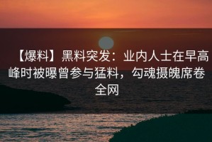【爆料】黑料突发：业内人士在早高峰时被曝曾参与猛料，勾魂摄魄席卷全网
