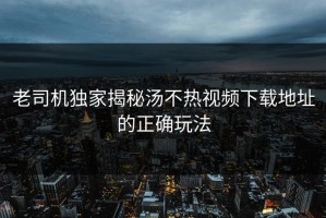 老司机独家揭秘汤不热视频下载地址的正确玩法
