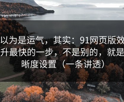 你以为是运气，其实：91网页版效率提升最快的一步，不是别的，就是清晰度设置（一条讲透）
