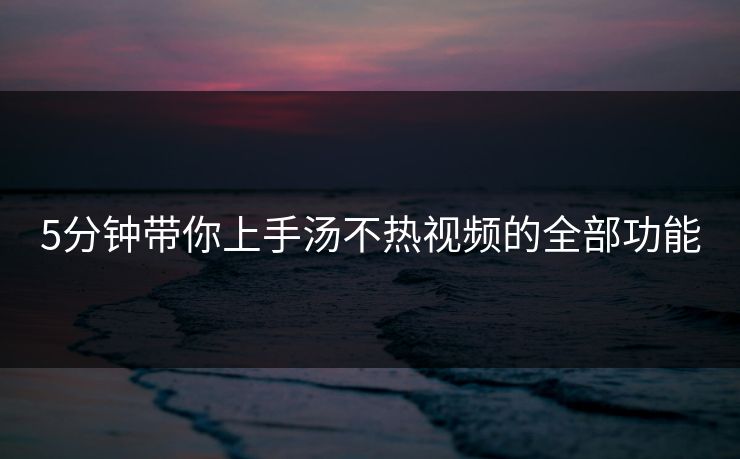5分钟带你上手汤不热视频的全部功能