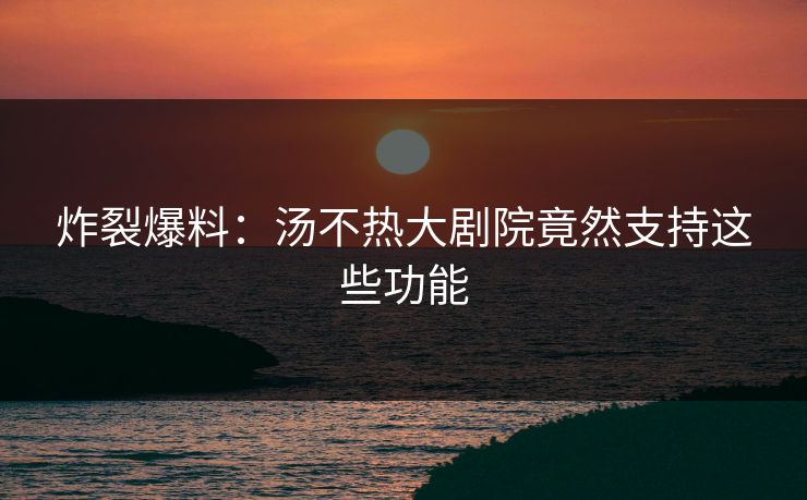 炸裂爆料：汤不热大剧院竟然支持这些功能