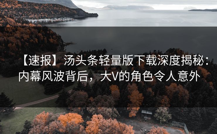 【速报】汤头条轻量版下载深度揭秘：内幕风波背后，大V的角色令人意外