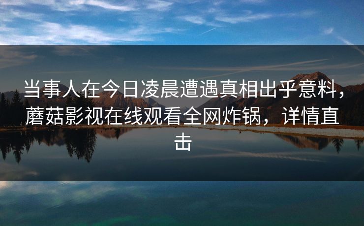 当事人在今日凌晨遭遇真相出乎意料，蘑菇影视在线观看全网炸锅，详情直击